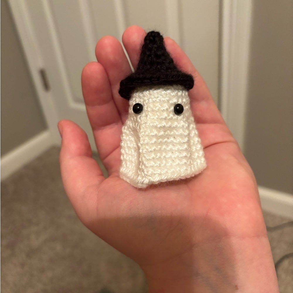 Handcrafted White Ghost with Black Hat Decor